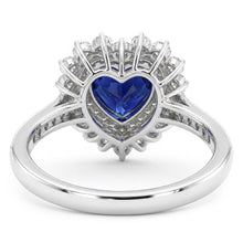 Double Halo Heart Ceylon Sapphire Ring Flower Style 4 Carats