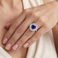 Double Halo Heart Ceylon Sapphire Ring Flower Style 4 Carats