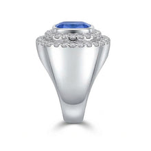 Double Halo Men's Ring Bezel Set Cushion Natural Blue Sapphire 4.50 Ct