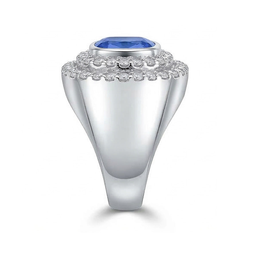 Double Halo Men's Ring Bezel Set Cushion Natural Blue Sapphire 4.50 Ct