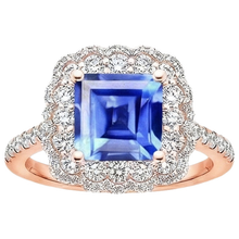 Double Halo Natural Earth Mined Diamond Engagement Ring 5 Carats Asscher Ceylon Sapphire