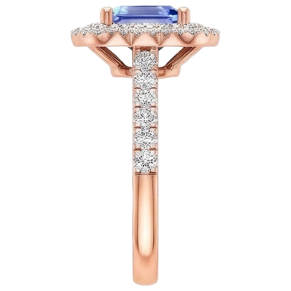 Double Halo Natural Earth Mined Diamond Engagement Ring 5 Carats Asscher Ceylon Sapphire