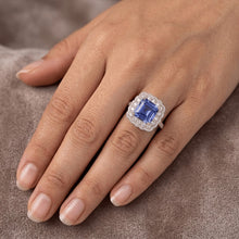Double Halo Natural Earth Mined Diamond Engagement Ring 5 Carats Asscher Ceylon Sapphire