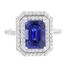 Double Halo Natural Earth Mined Diamond Engagement Ring Emerald Sapphire 3.50 Carats