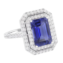 Double Halo Natural Earth Mined Diamond Engagement Ring Emerald Sapphire 3.50 Carats