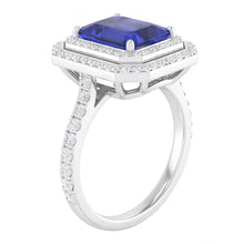 Double Halo Natural Earth Mined Diamond Engagement Ring Emerald Sapphire 3.50 Carats