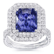 Double Halo Natural Earth Mined Diamond Gold Sapphire Engagement Ring Split Shank 4 Carats