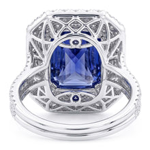 Double Halo Natural Earth Mined Diamond Gold Sapphire Engagement Ring Split Shank 4 Carats