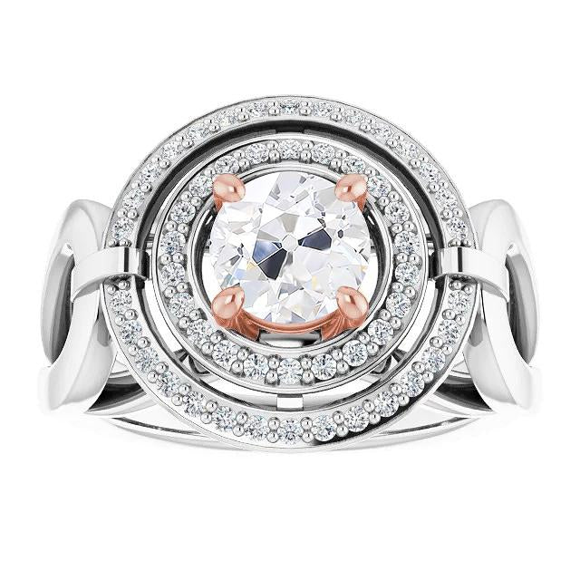 Double Halo Old Miner Genuine Diamond Ring Prong Set 5.25 Carats Split Shank