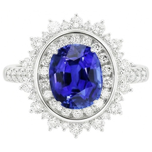 Double Halo Oval Blue Sapphire Ring Bezel Set 4 Carats Star Style