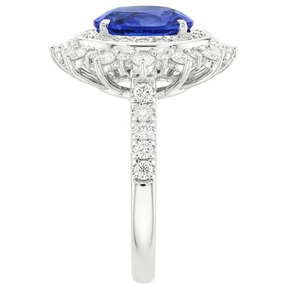 Double Halo Oval Blue Sapphire Ring Bezel Set 4 Carats Star Style
