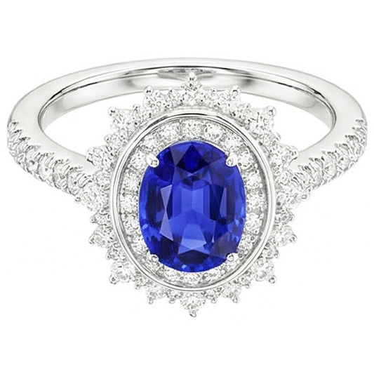 Double Halo Oval Blue Sapphire Ring Bezel Set 4 Carats Star Style