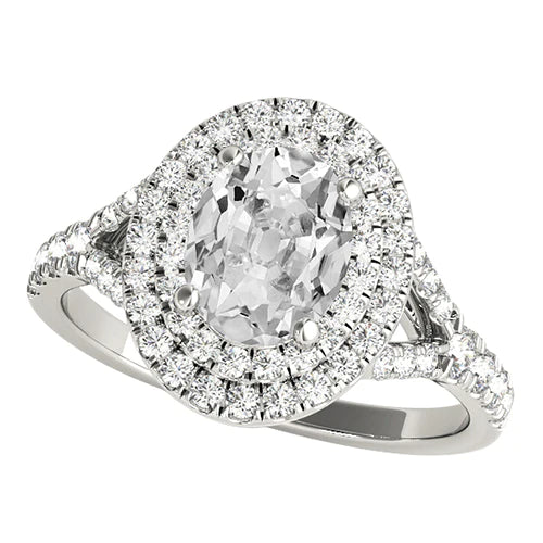 Double Halo Oval Old Miner Real Diamond Ring Split Shank 6.50 Carats