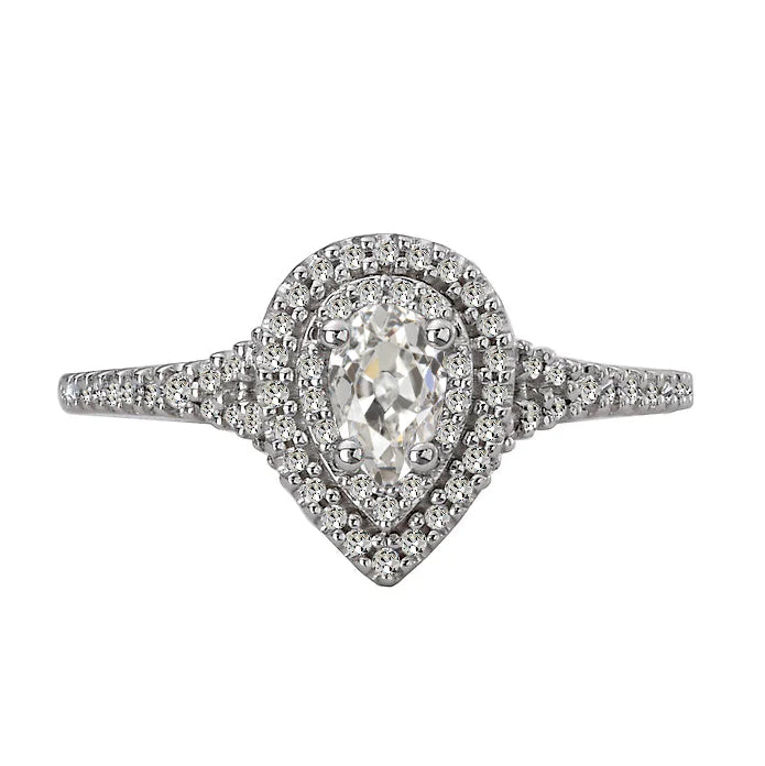 Double Halo Pear Old Mine Cut Genuine Diamond Wedding Ring 3.50 Carats
