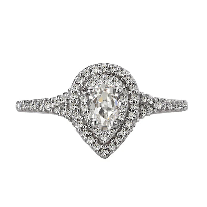 Double Halo Pear Old Mine Cut Genuine Diamond Wedding Ring 3.50 Carats