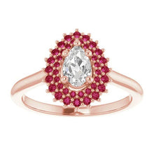 Double Halo Pear Old Miner Genuine Natural Earth Mined Diamond Ring Round Rubies 3.50 Carats
