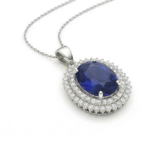 Lab Grown Sapphire Pendant 4.75ct - White Gold 14K