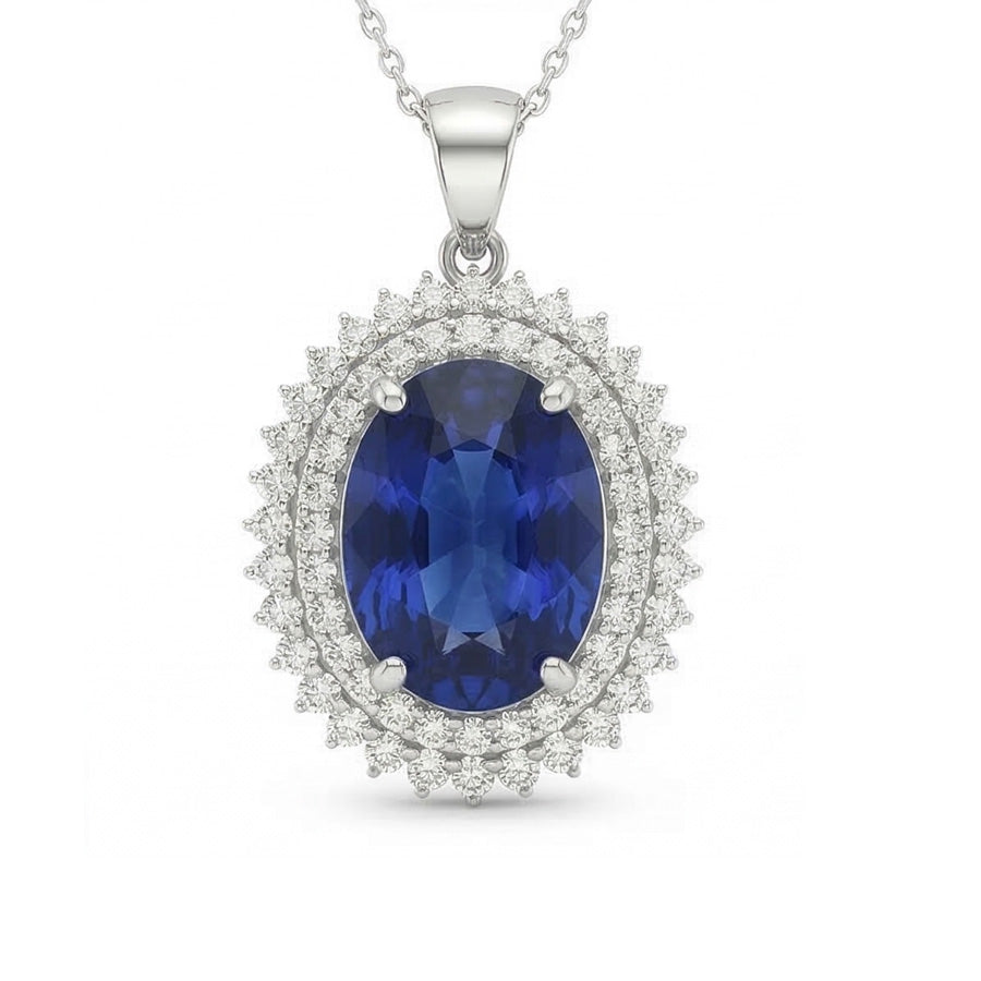 Gemstone Pendant 14 Karat White Gold with Blue Sapphire – side view