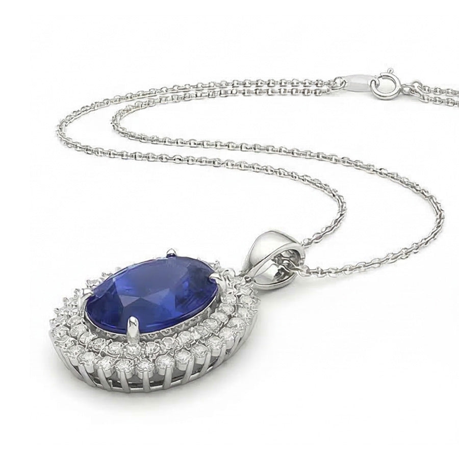 Gemstone Pendant 14 Karat White Gold with Blue Sapphire – profile view