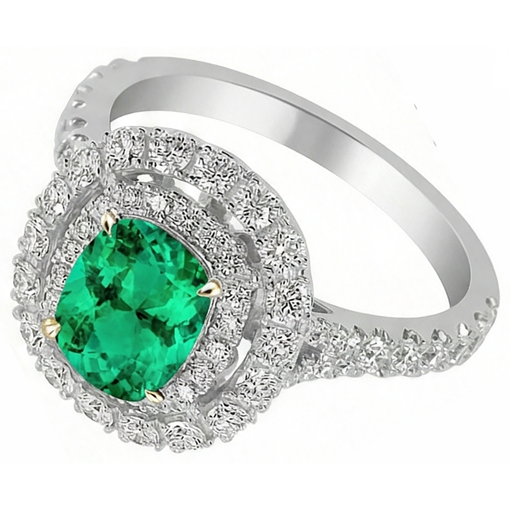 Sophisticated Colombian Emerald Precious Stone Ring 2 ct – angle view