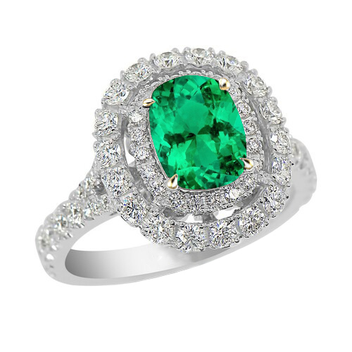 Precious Stone Ring 14K Two Tone Gold with Colombian Emerald – main view