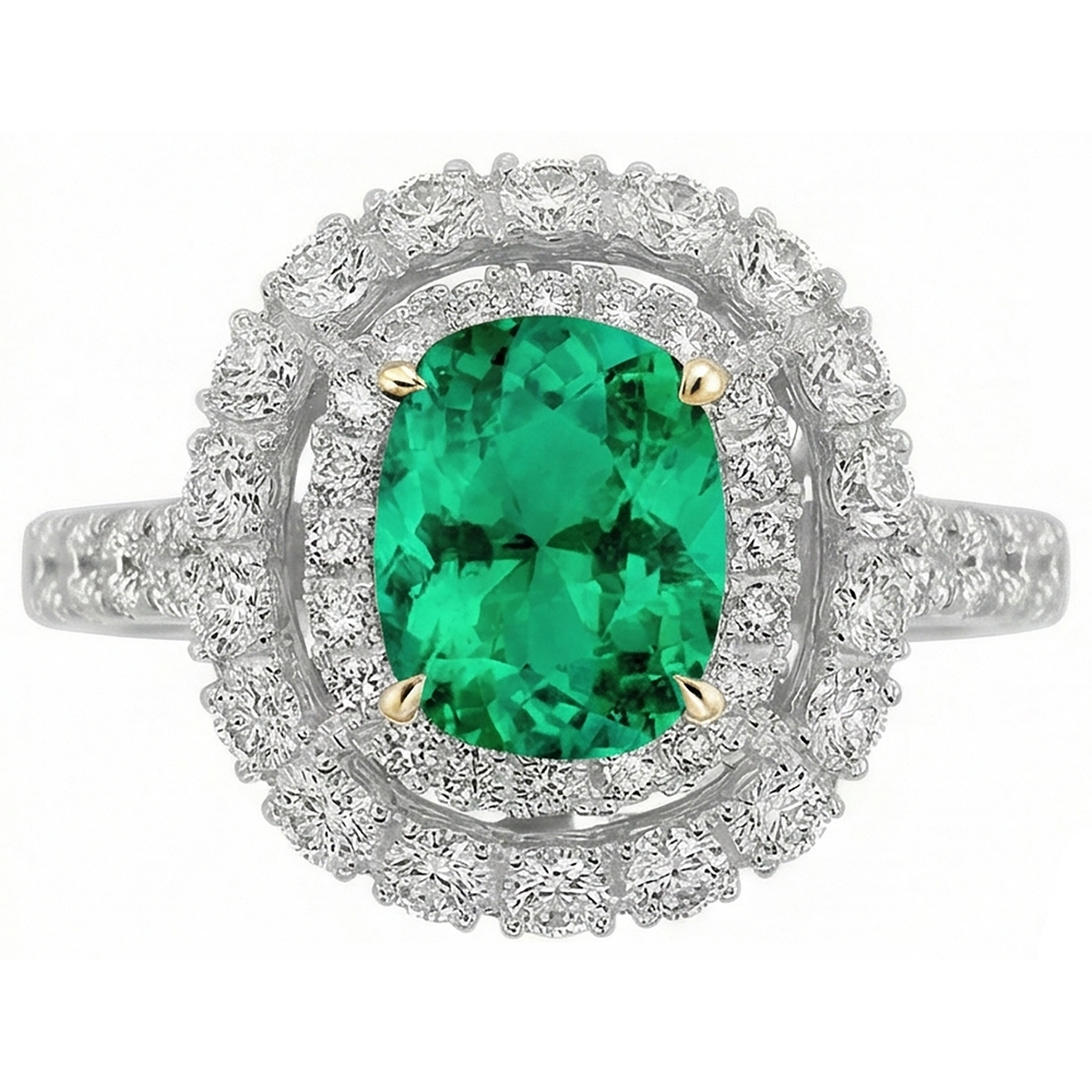 Oval Cut Colombian Emerald ring in 14K Two Tone Gold – front view