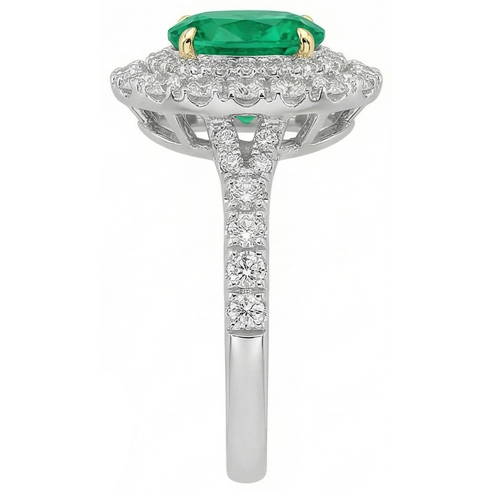 Real Colombian Emerald Precious Stone Ring 2 ct 14K Two Tone Gold – profile view