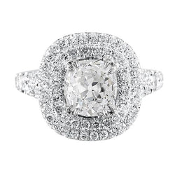 Double Halo Ring Old Natural Earth Mined Diamond Pave Set 5.50 Carats