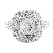 Double Halo Ring Old Cut Natural Cushion Diamond Pave Set 5.50 Carats