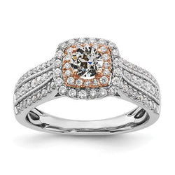 Double Halo Ring Old Cut Natural Diamond Triple Row Accents 4 Carats Two Tone