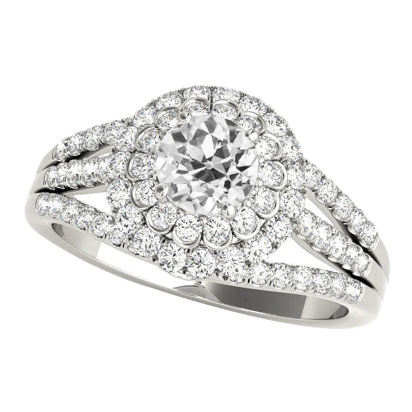 Double Halo Ring Old Cut Real Round Diamond Triple Split Shank 4.75 Carats