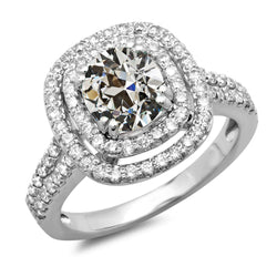 Double Halo Ring Old Mine Cut Round Real Diamond 6.50 Carats