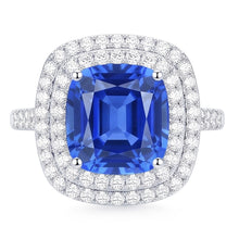 Double Halo Ring Oval Ceylon Sapphire 4 Carats Natural Earth Mined Diamond Split Shank
