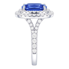 Double Halo Ring Oval Ceylon Sapphire 4 Carats Natural Earth Mined Diamond Split Shank
