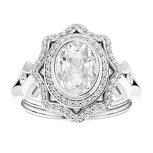 Double Halo Ring Oval Old Cut Real Diamond Star Style Bezel Set 7.50 Carats