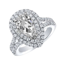 Double Halo Ring Pear Old Cut Real Diamond 5.15 Carats Split Shank