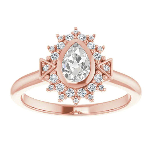 Double Halo Ring Pear Old Miner Genuine Diamond Bezel Set 3 Carats