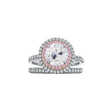 Double Halo Ring Set Old Cut Round Natural Diamond & Pink Sapphire 4.50 Carats
