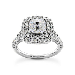 Double Halo Ring With Accents Cushion Old Mine Cut Natural Diamonds 5 Carats