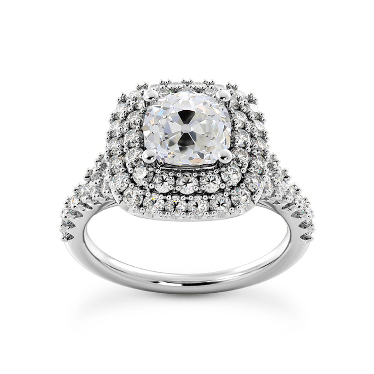 Double Halo Ring With Accents Cushion Old Mine Cut Real Diamonds 5 Carats