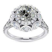 Double Halo Round Old Cut Real Diamond Ring With Accents 8.25 Carats