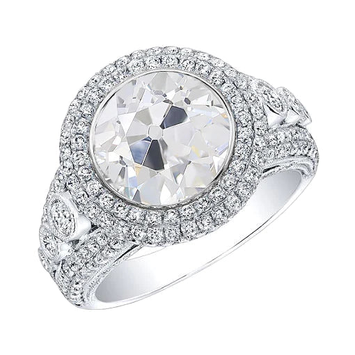 Double Halo Round Old Miner Real Diamond Bezel Engagement Ring 5.50 Carats