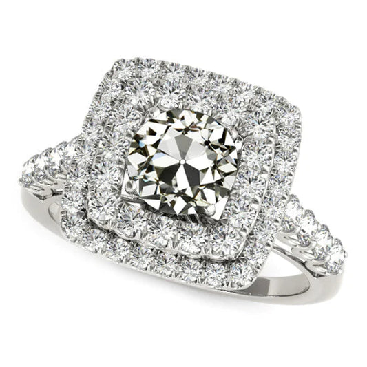 Double Halo Round Old Miner Real Diamond Ring 5.50 Carats Jewelry