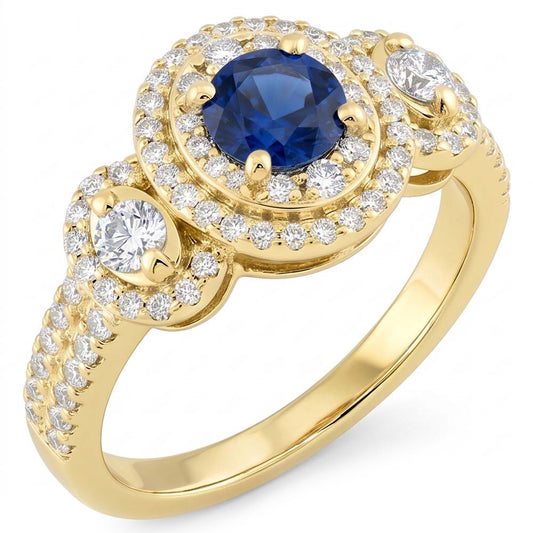 Double Halo Round Sapphire Ring Pave Set Natural Earth Mined Diamonds 4.50 Carats