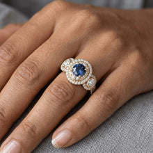 Double Halo Round Sapphire Ring Pave Set Natural Earth Mined Diamonds 4.50 Carats
