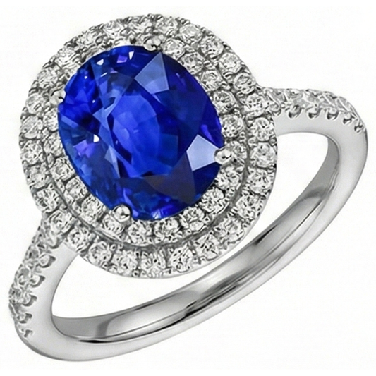 Double Halo Sri Lanka Natural Earth Mined Diamond Ring