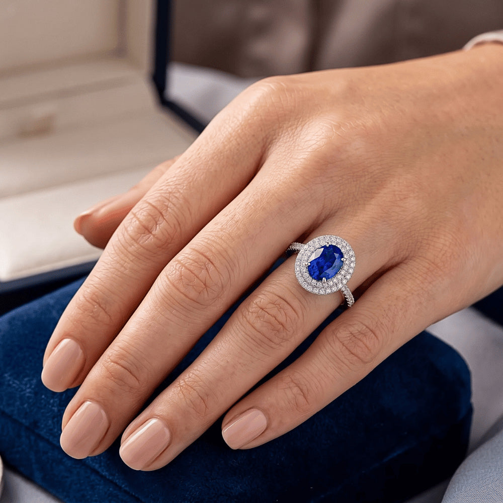 Double Halo Sri Lanka Natural Earth Mined Diamond Ring