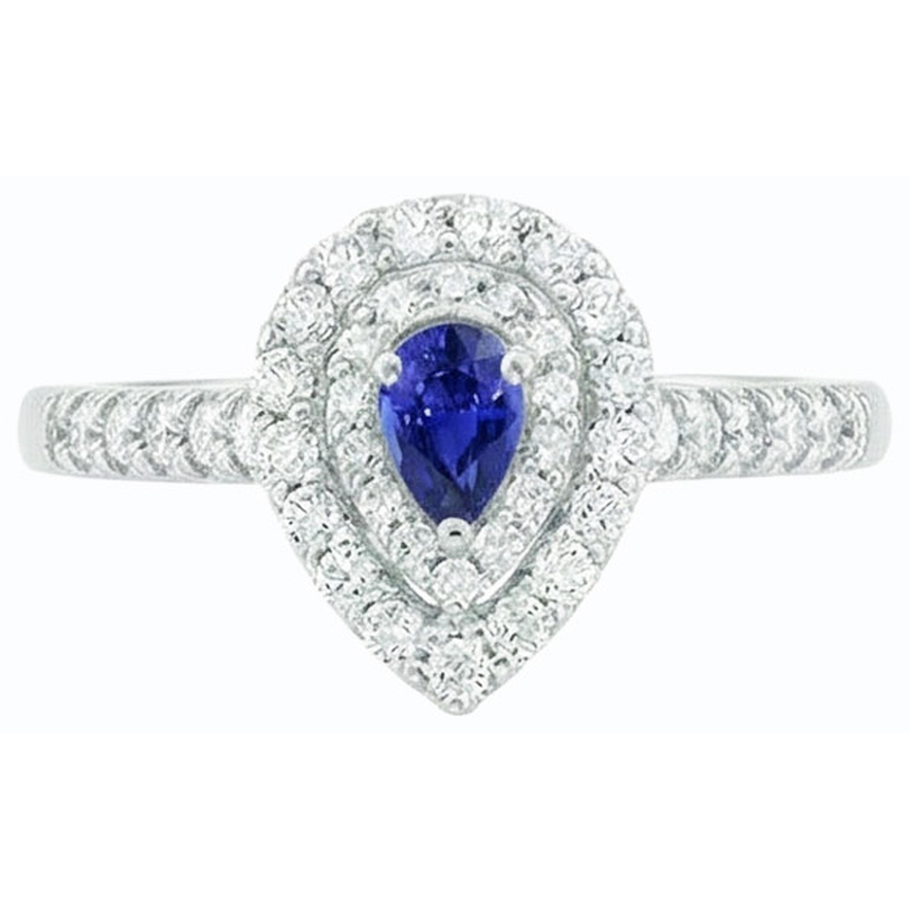 natural round sapphire 3ct ring on white background