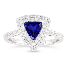 Double Halo Trillion Blue Sapphire Ring 2 Carats Accented Natural Earth Mined Diamonds
