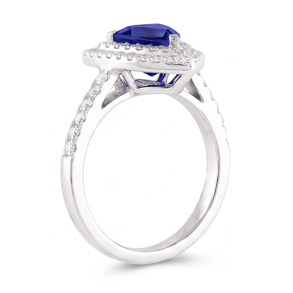 Double Halo Trillion Blue Sapphire Ring 2 Carats Accented Natural Earth Mined Diamonds
